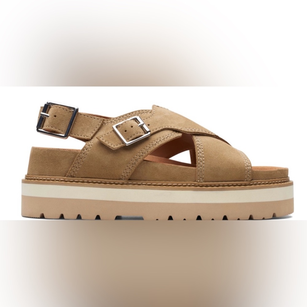 Clarks Orianna Roam Dark Sand Sable Fonce Tan Sandals Size 8.5 - Picture 2 of 16
